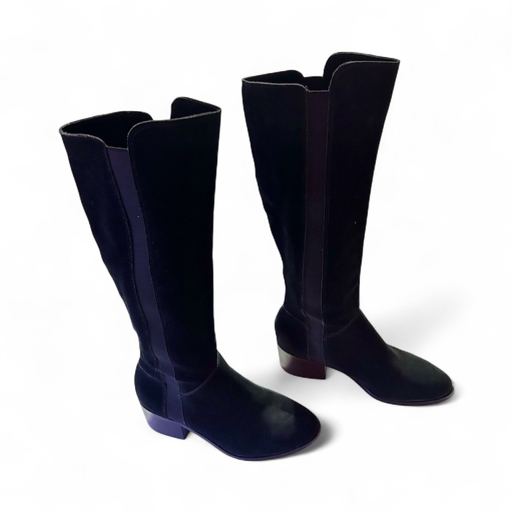 Steve Madden Giselle Black Suede Leather Pull On Riding Knee High Boots Sz 7.5M